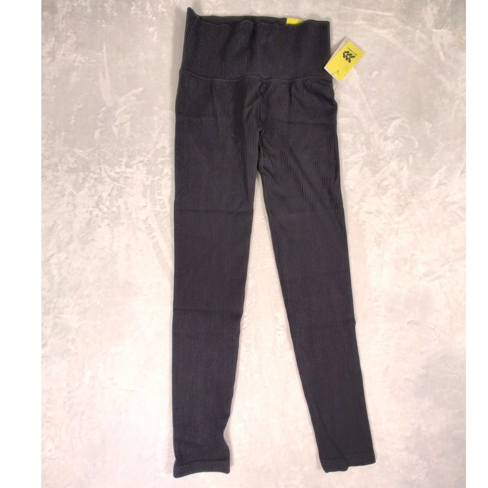 All in Motion Womens High-Rise Ribbed Leggings Black Seamless Knit Size M  Modal